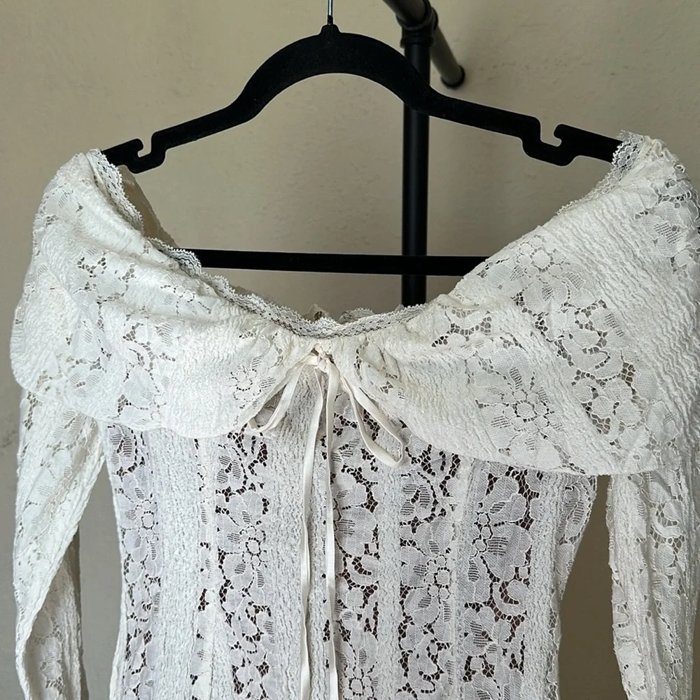House of CB Sadie Vintage Cream Floral Lace Off Shoulder Mini Dress NWOT‎ size L - Picture 10 of 16